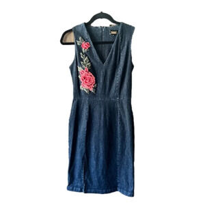 Alexia Admor Sleeveless Denim Mini Dress With Floral Appliqué Size 6